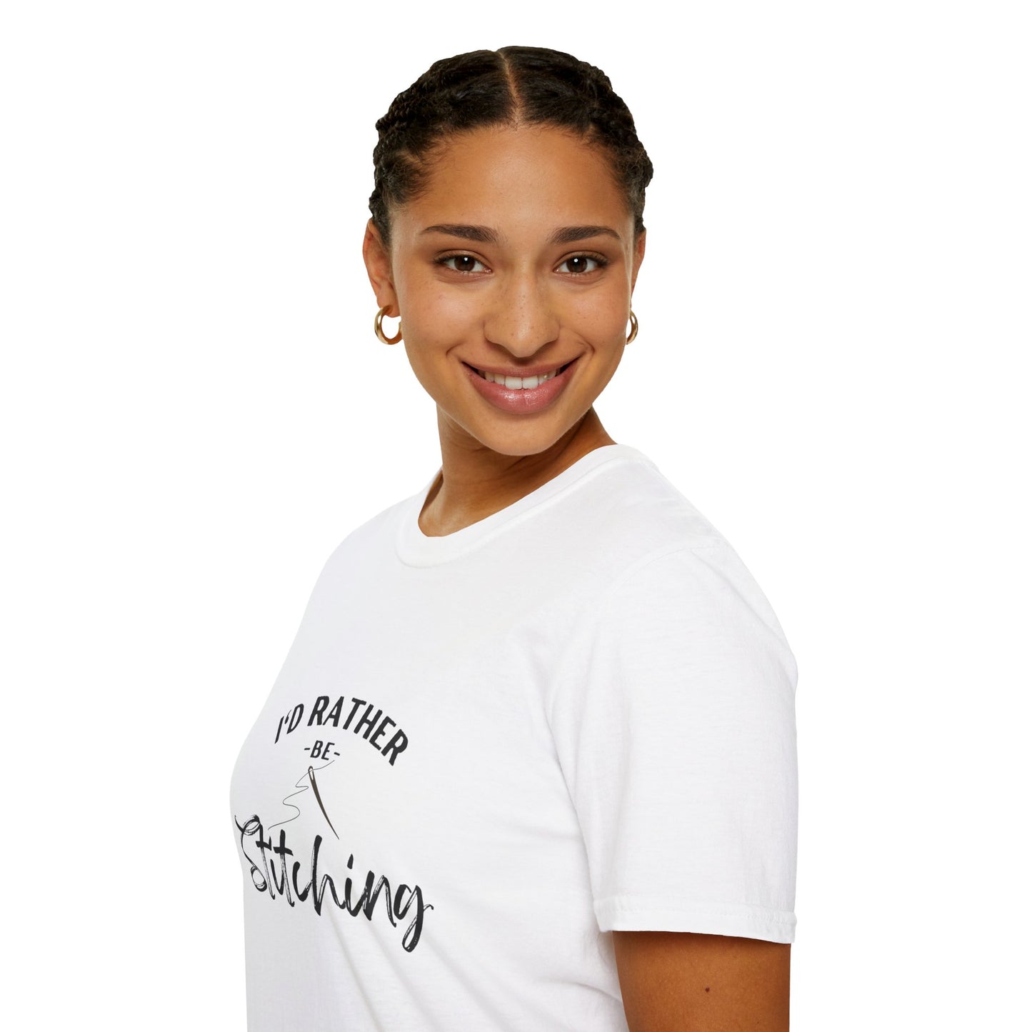 I'd Rather Be Stitching T-Shirt | Unisex Softstyle Tee for Crafters, Gift for Sewing Enthusiasts, Crafters, Quilters, Cross Stitchers, Embroidery