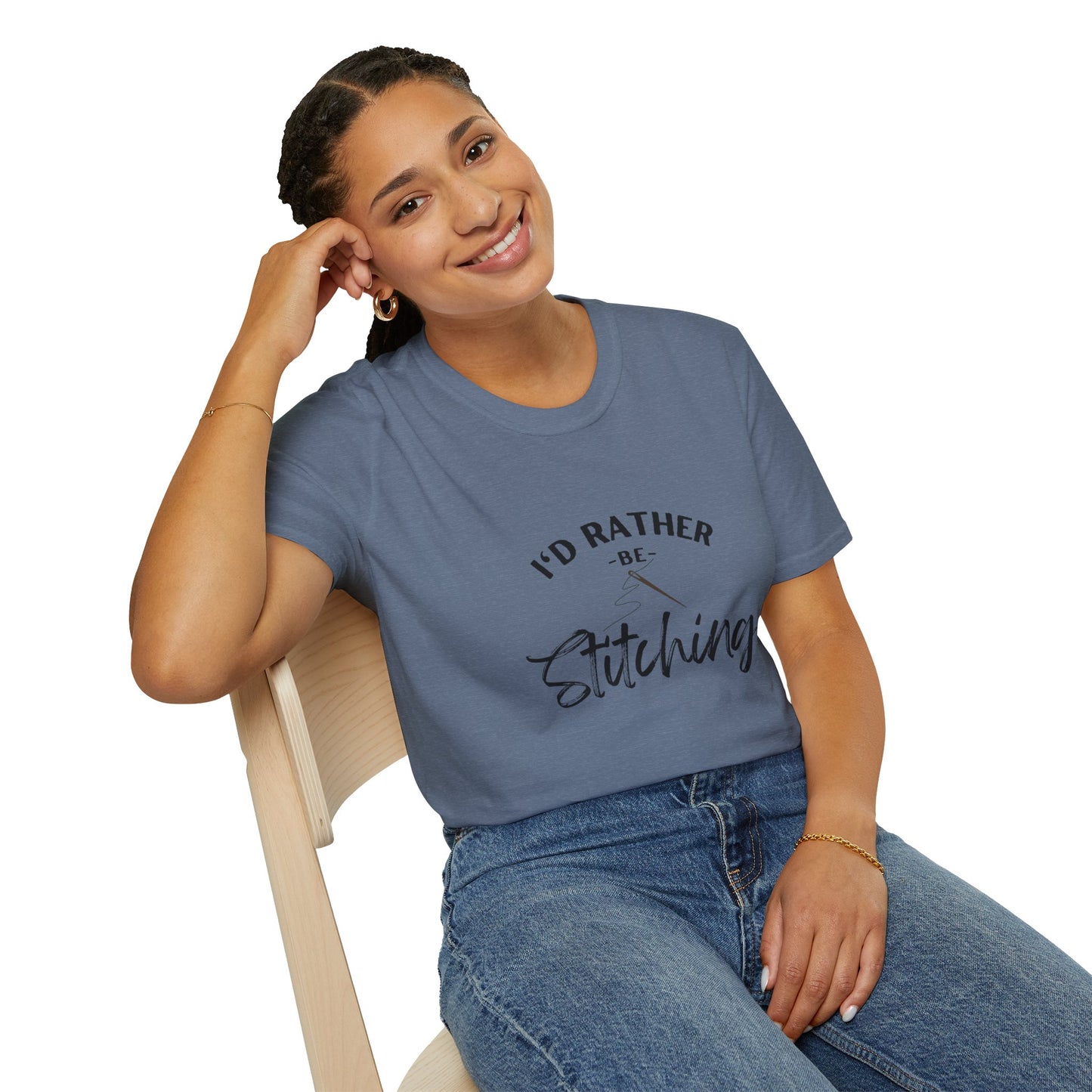 I'd Rather Be Stitching T-Shirt | Unisex Softstyle Tee for Crafters, Gift for Sewing Enthusiasts, Crafters, Quilters, Cross Stitchers, Embroidery