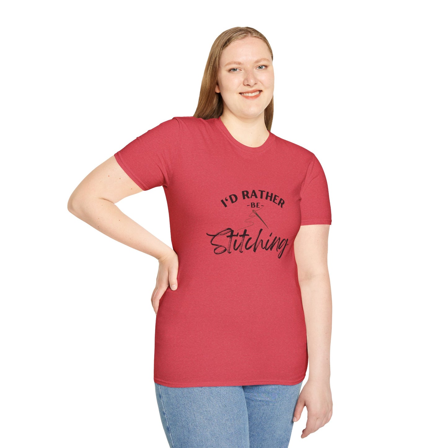 I'd Rather Be Stitching T-Shirt | Unisex Softstyle Tee for Crafters, Gift for Sewing Enthusiasts, Crafters, Quilters, Cross Stitchers, Embroidery