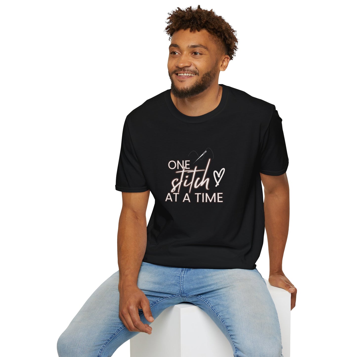 One Stitch at a Time Unisex Softstyle T-Shirt - Perfect for Crafters, Sewists, Quilters, Cross Stitch, Embroidery