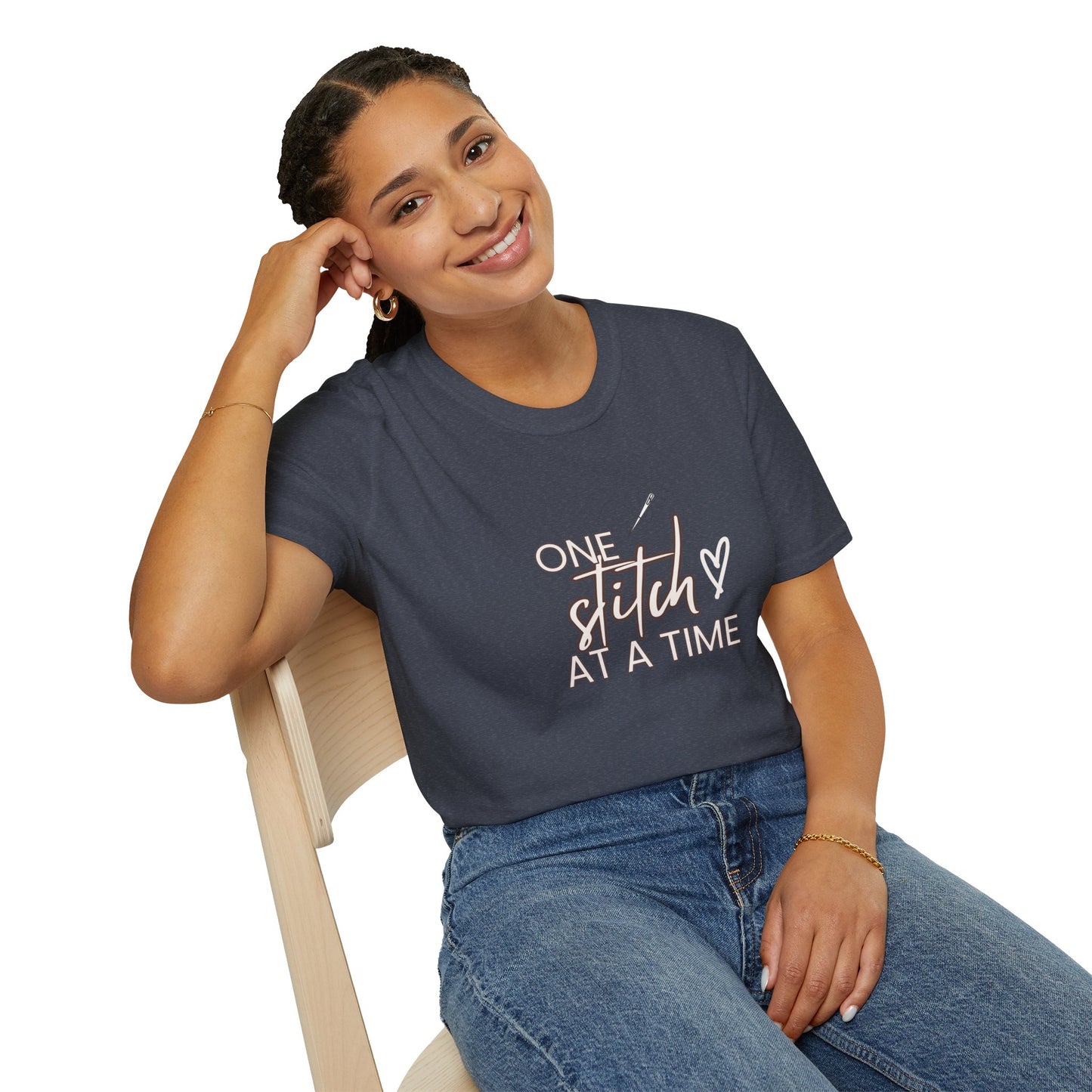 One Stitch at a Time Unisex Softstyle T-Shirt - Perfect for Crafters, Sewists, Quilters, Cross Stitch, Embroidery