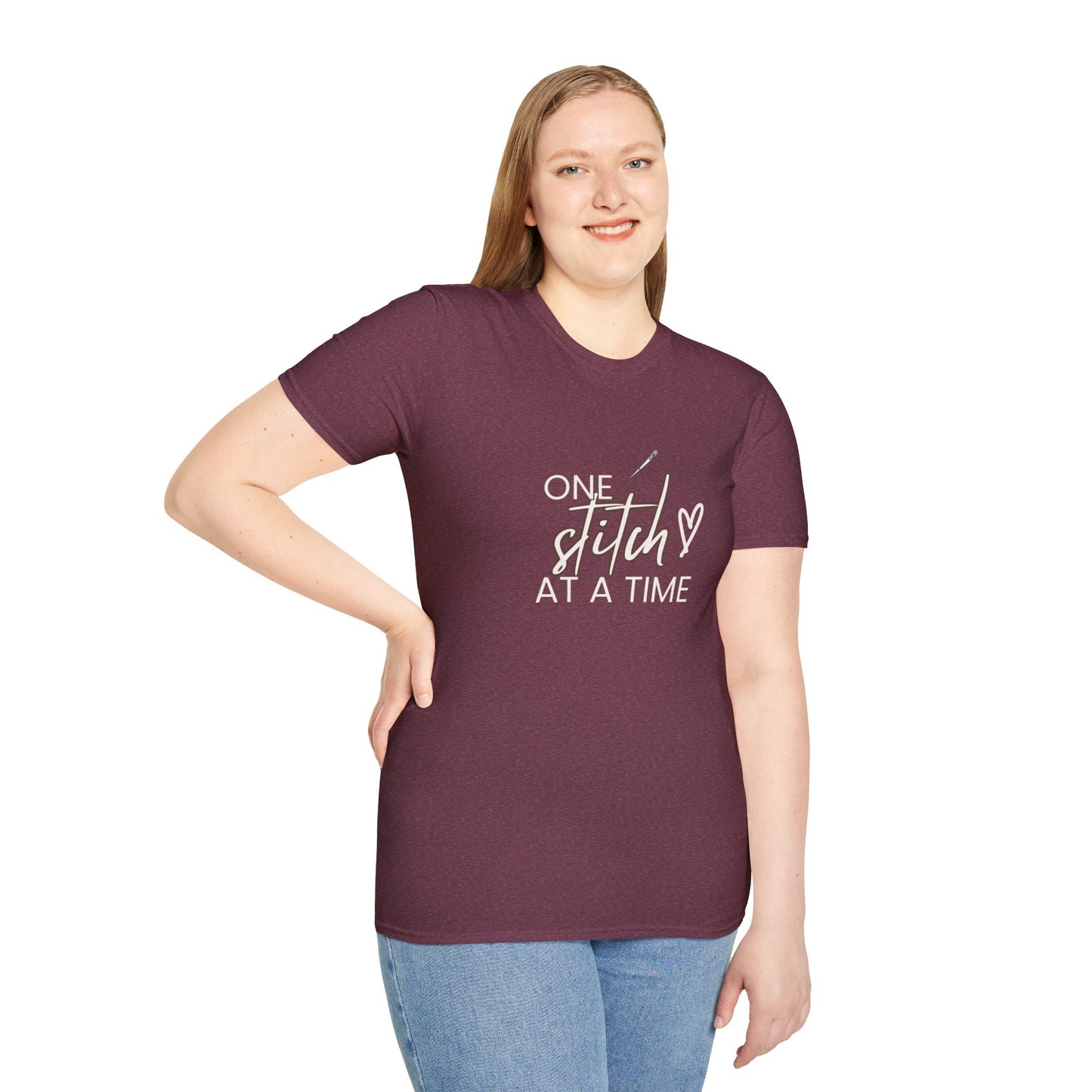 One Stitch at a Time Unisex Softstyle T-Shirt - Perfect for Crafters, Sewists, Quilters, Cross Stitch, Embroidery