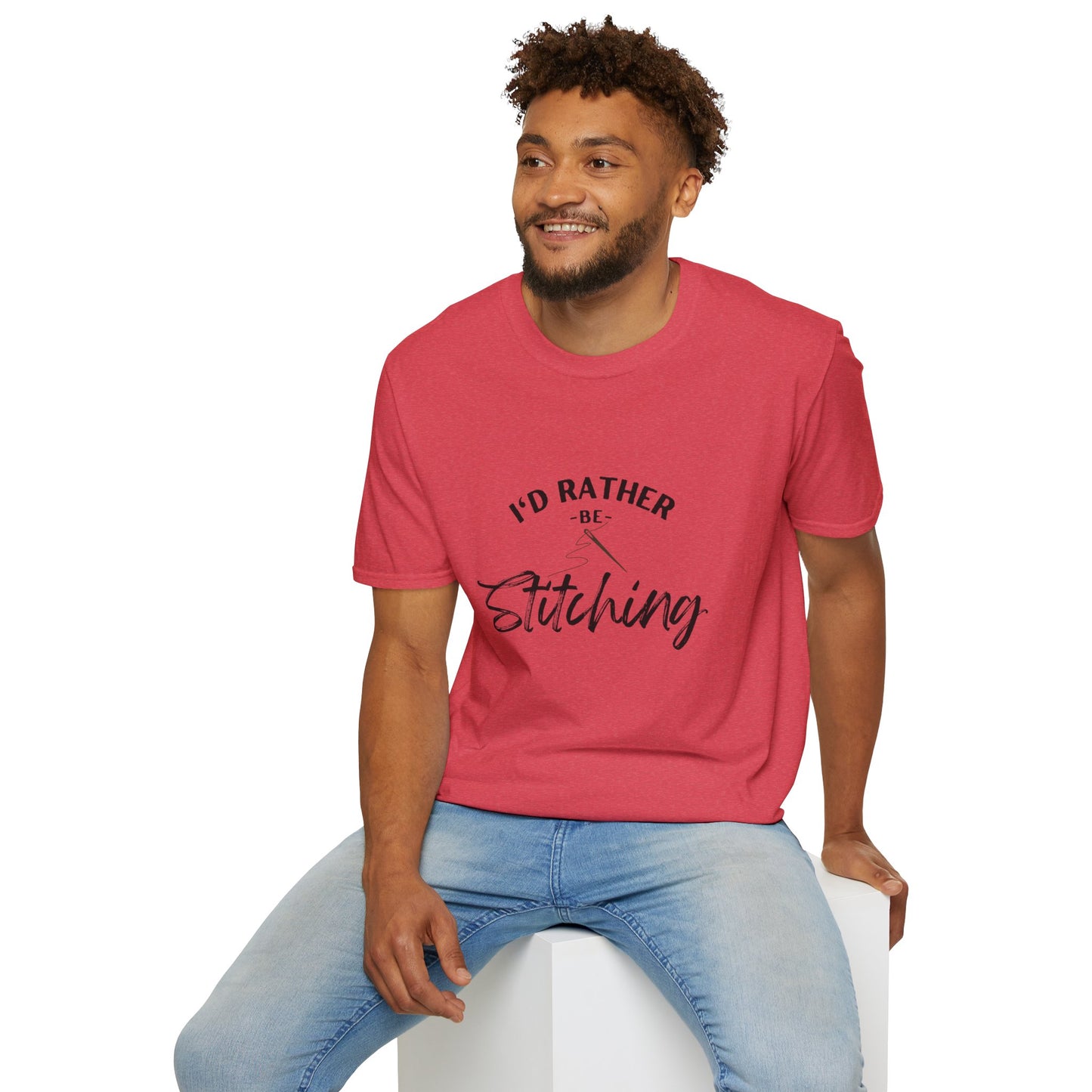 I'd Rather Be Stitching T-Shirt | Unisex Softstyle Tee for Crafters, Gift for Sewing Enthusiasts, Crafters, Quilters, Cross Stitchers, Embroidery