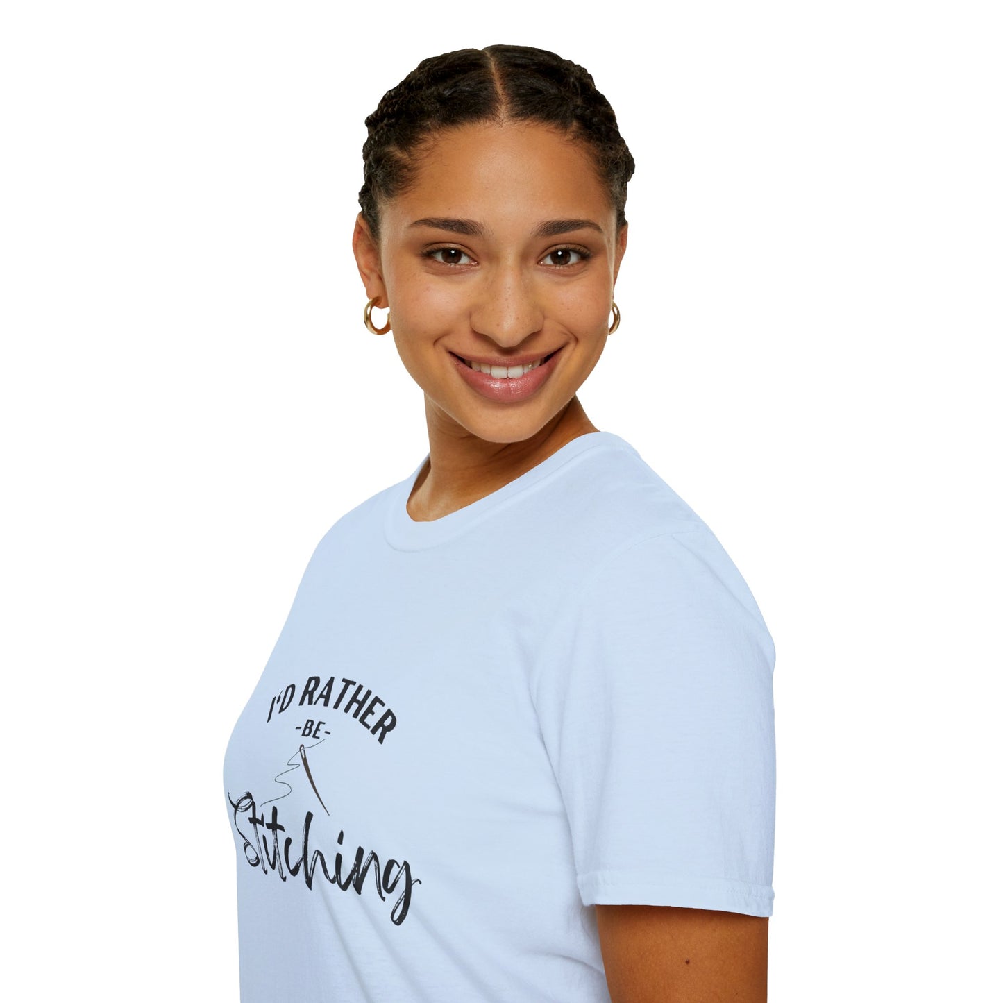 I'd Rather Be Stitching T-Shirt | Unisex Softstyle Tee for Crafters, Gift for Sewing Enthusiasts, Crafters, Quilters, Cross Stitchers, Embroidery
