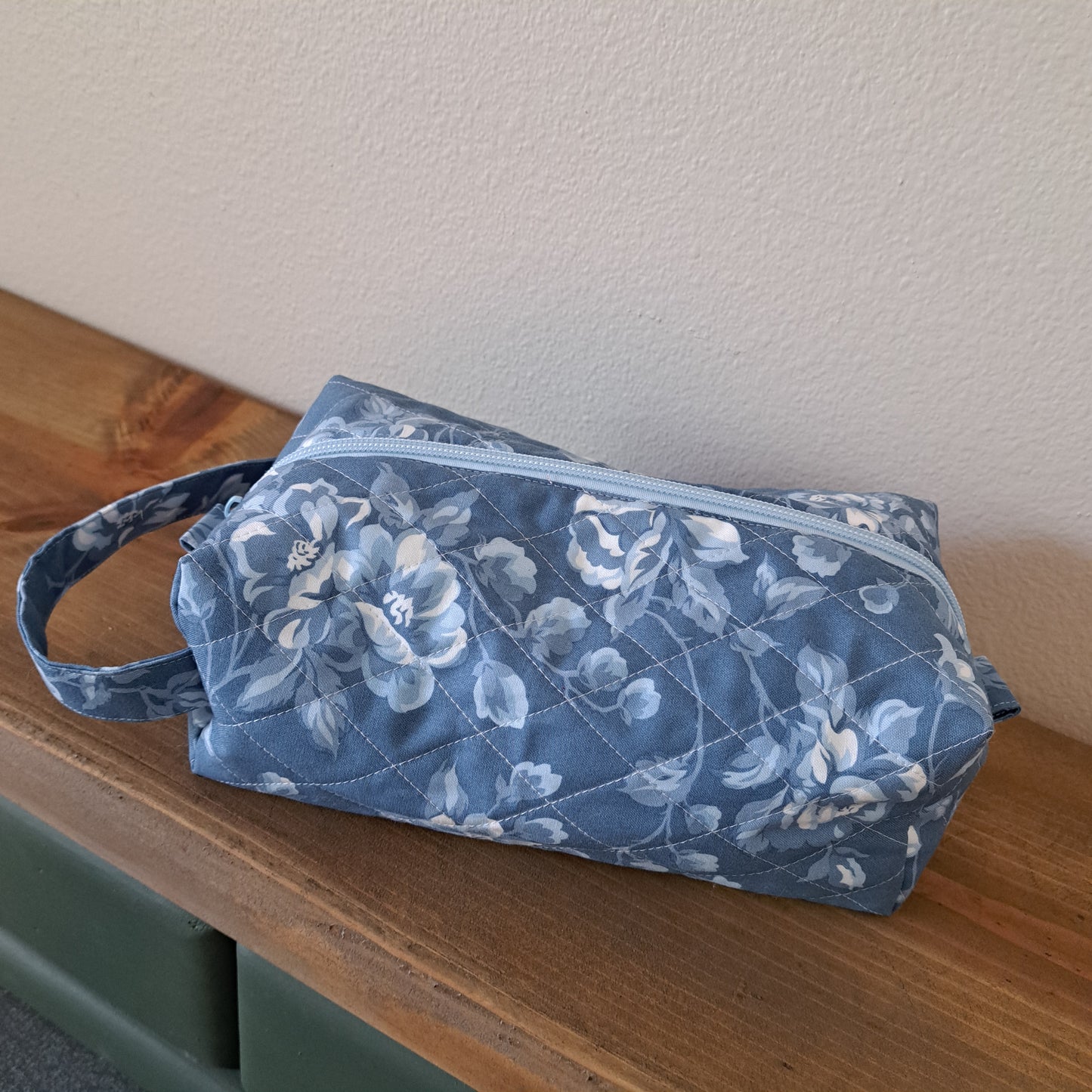 Blue & White Floral Cosmetic Bag - Large