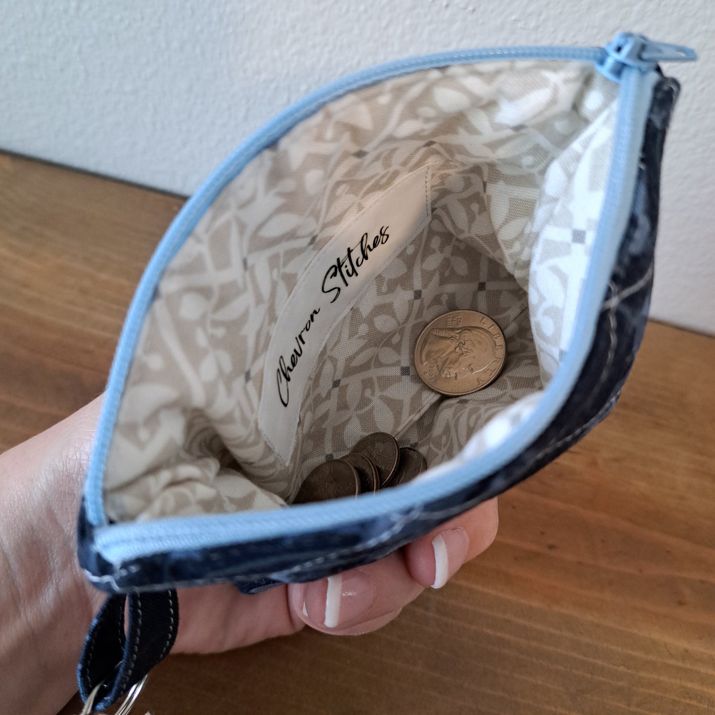 Navy Floral Keychain Wallet
