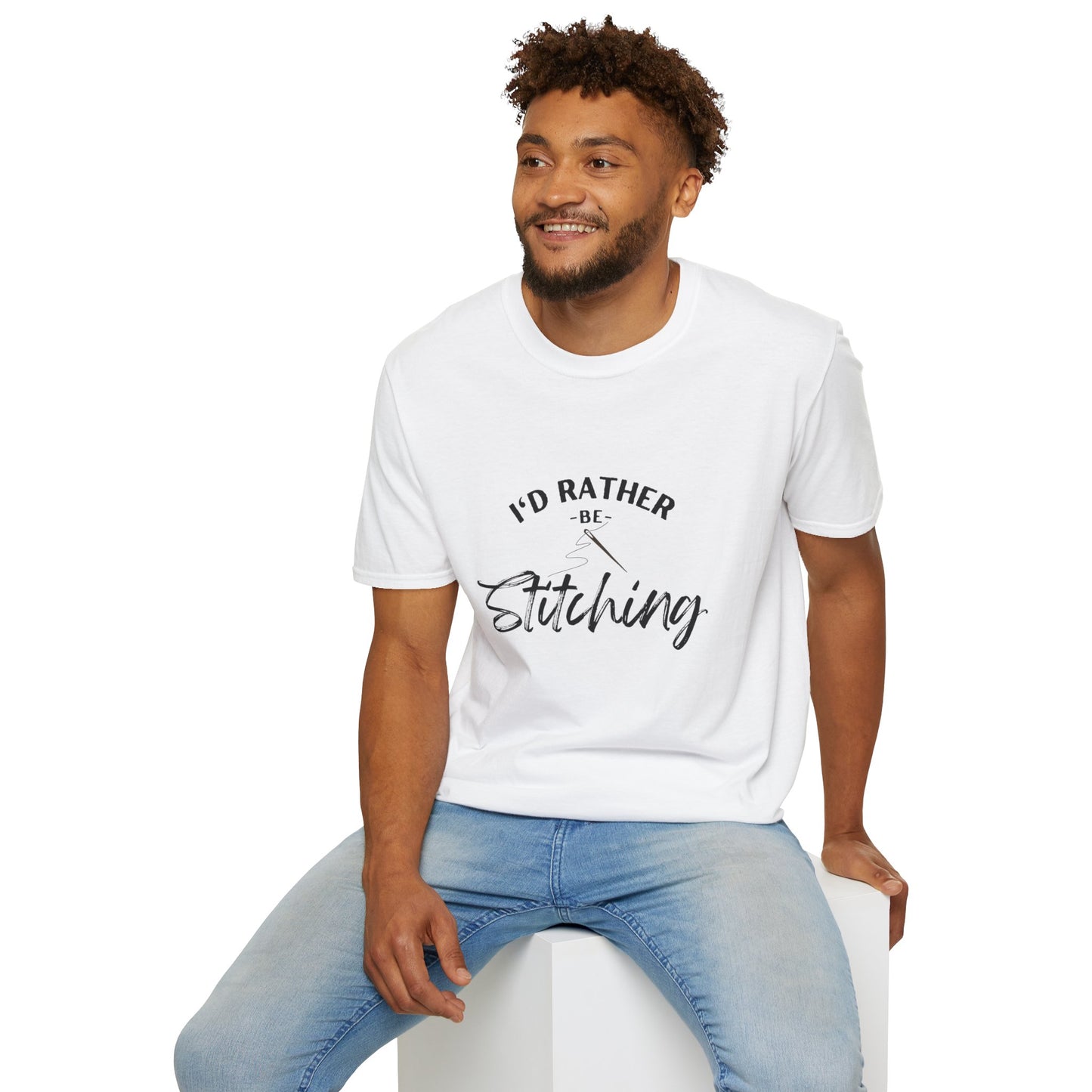 I'd Rather Be Stitching T-Shirt | Unisex Softstyle Tee for Crafters, Gift for Sewing Enthusiasts, Crafters, Quilters, Cross Stitchers, Embroidery