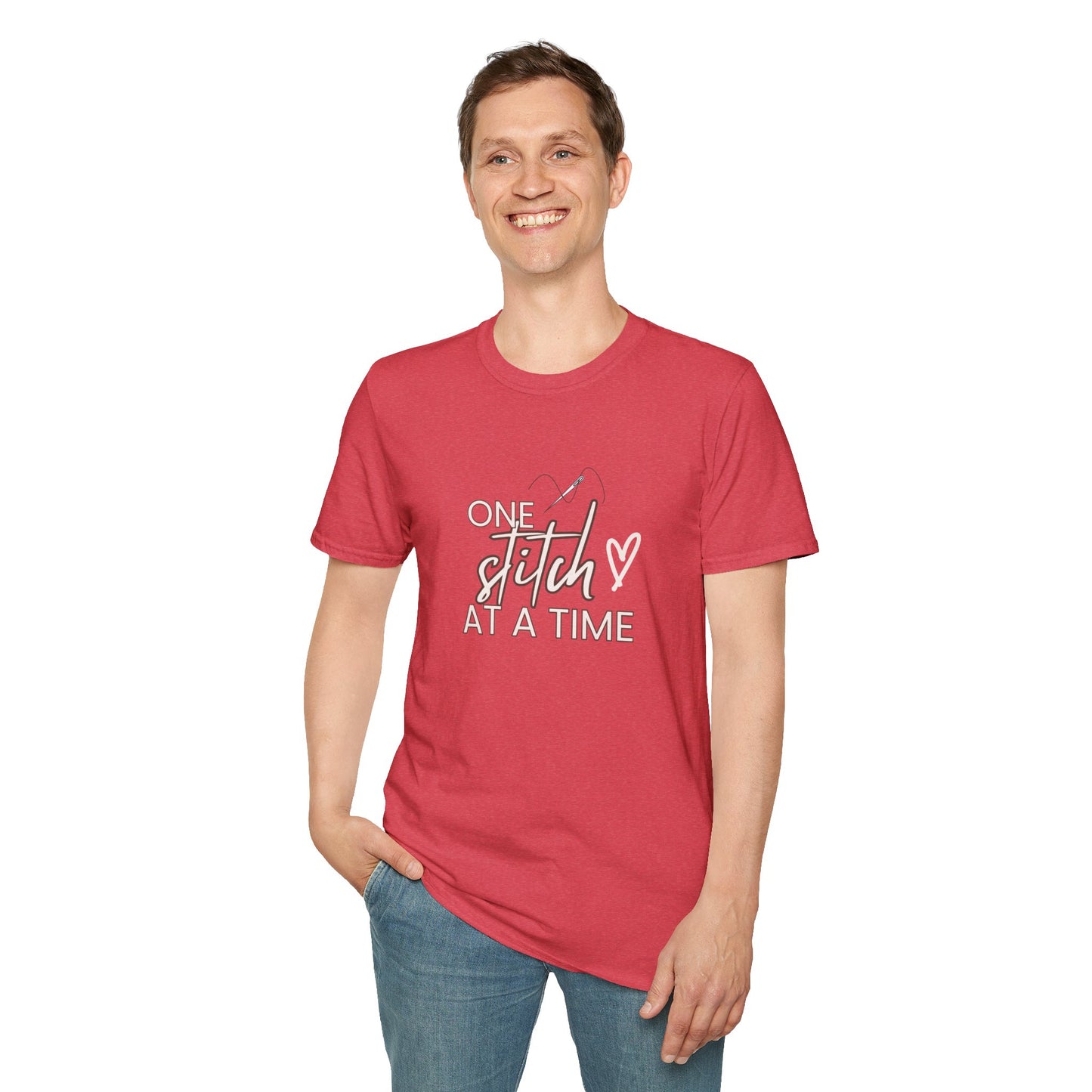 One Stitch at a Time Unisex Softstyle T-Shirt - Perfect for Crafters, Sewists, Quilters, Cross Stitch, Embroidery
