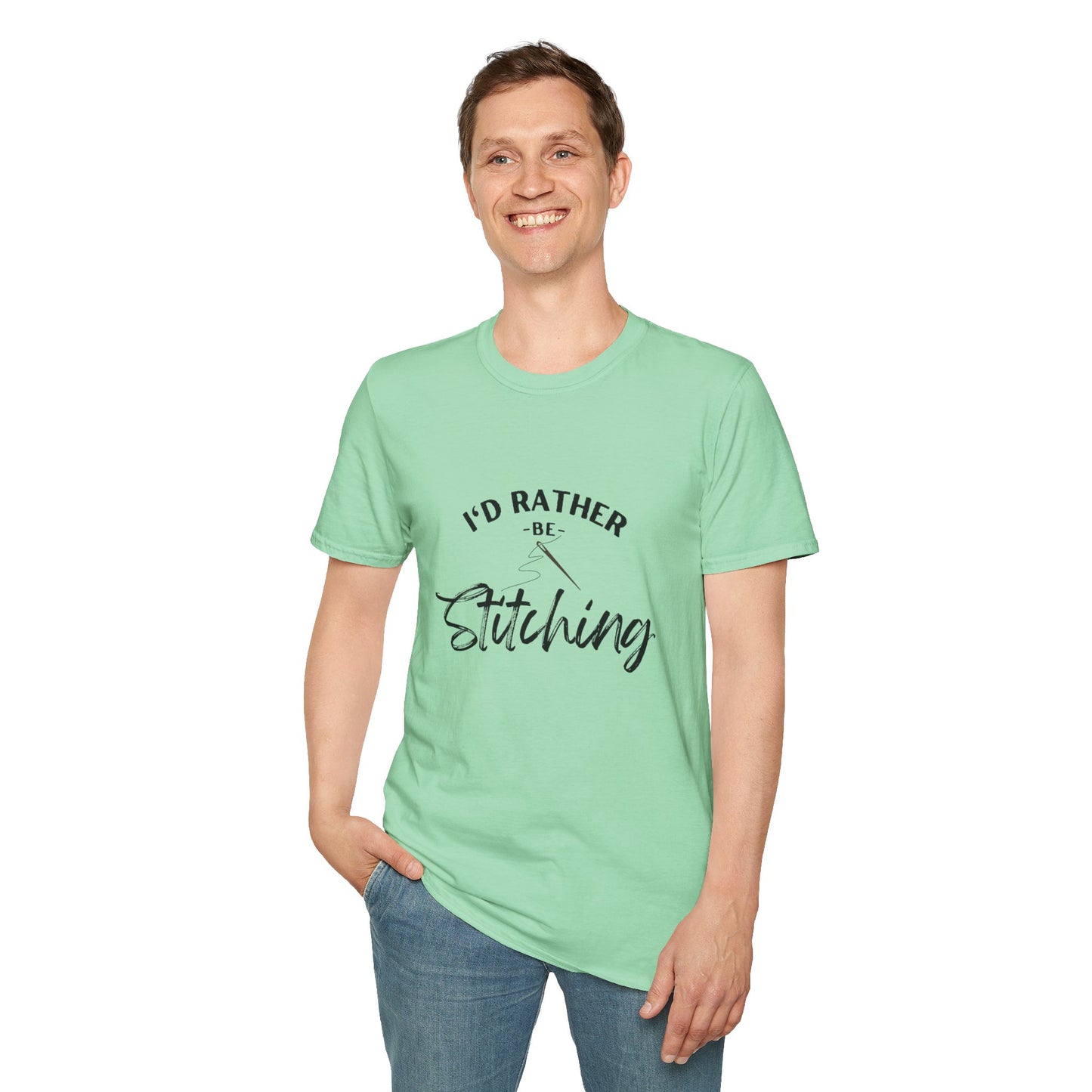 I'd Rather Be Stitching T-Shirt | Unisex Softstyle Tee for Crafters, Gift for Sewing Enthusiasts, Crafters, Quilters, Cross Stitchers, Embroidery