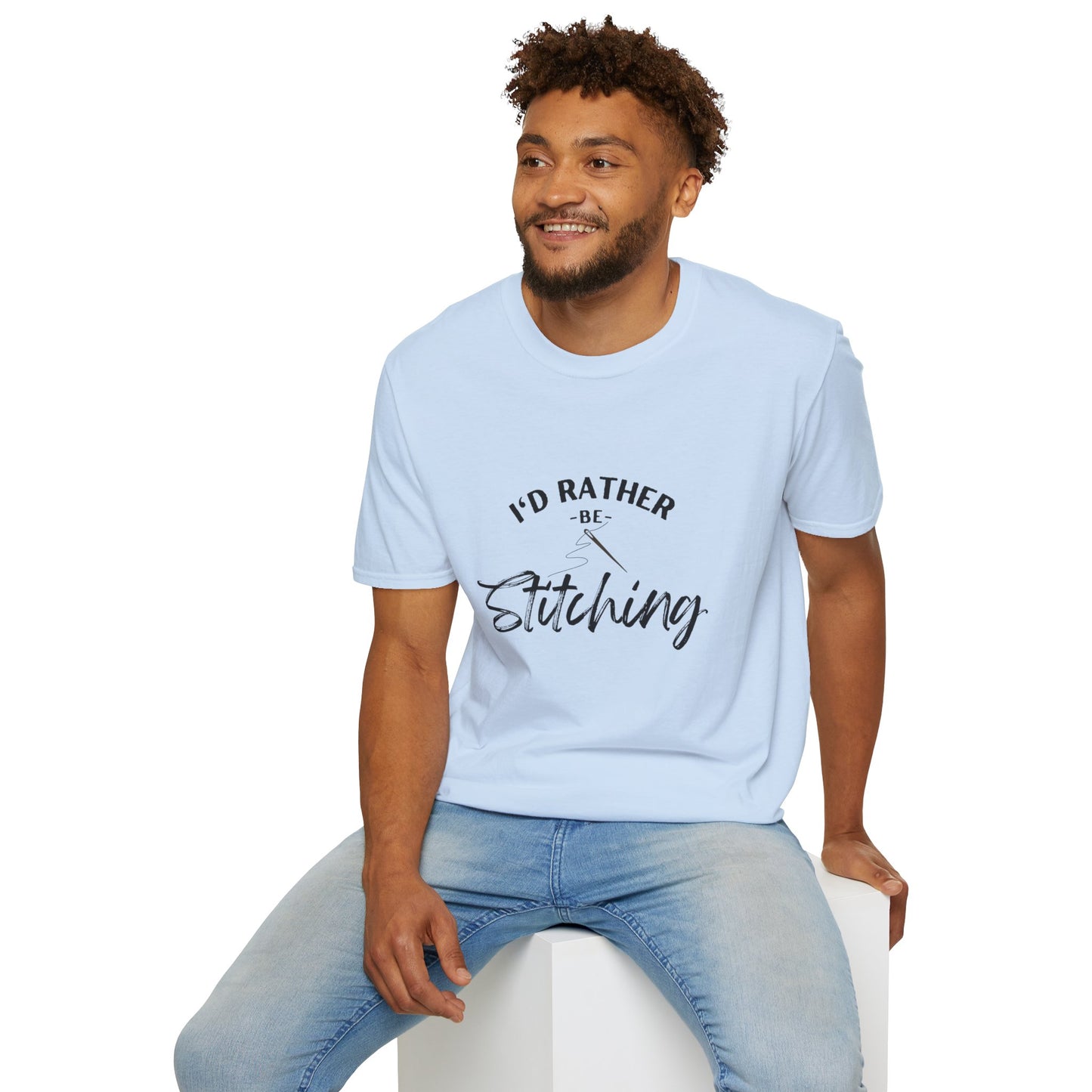I'd Rather Be Stitching T-Shirt | Unisex Softstyle Tee for Crafters, Gift for Sewing Enthusiasts, Crafters, Quilters, Cross Stitchers, Embroidery
