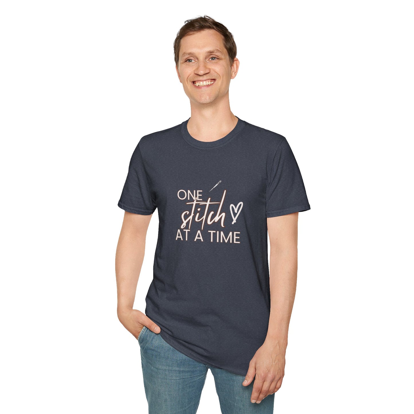 One Stitch at a Time Unisex Softstyle T-Shirt - Perfect for Crafters, Sewists, Quilters, Cross Stitch, Embroidery