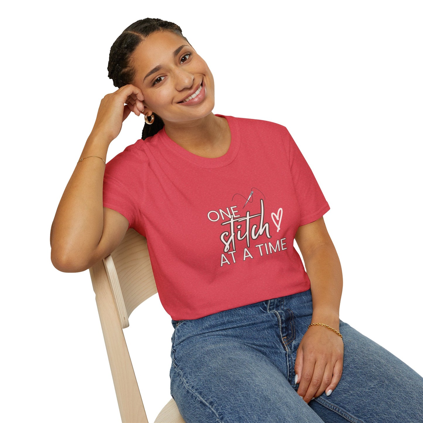 One Stitch at a Time Unisex Softstyle T-Shirt - Perfect for Crafters, Sewists, Quilters, Cross Stitch, Embroidery