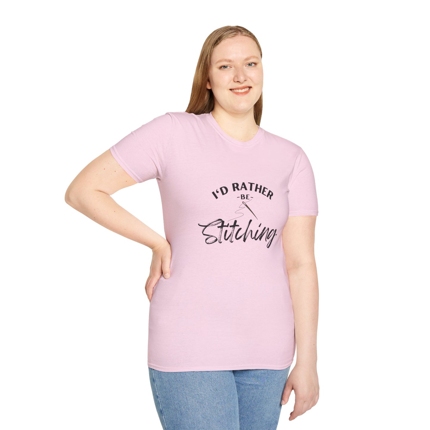 I'd Rather Be Stitching T-Shirt | Unisex Softstyle Tee for Crafters, Gift for Sewing Enthusiasts, Crafters, Quilters, Cross Stitchers, Embroidery