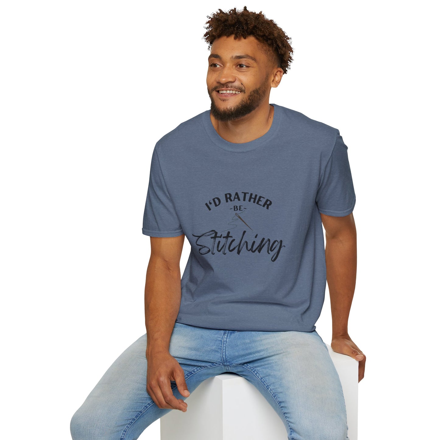 I'd Rather Be Stitching T-Shirt | Unisex Softstyle Tee for Crafters, Gift for Sewing Enthusiasts, Crafters, Quilters, Cross Stitchers, Embroidery