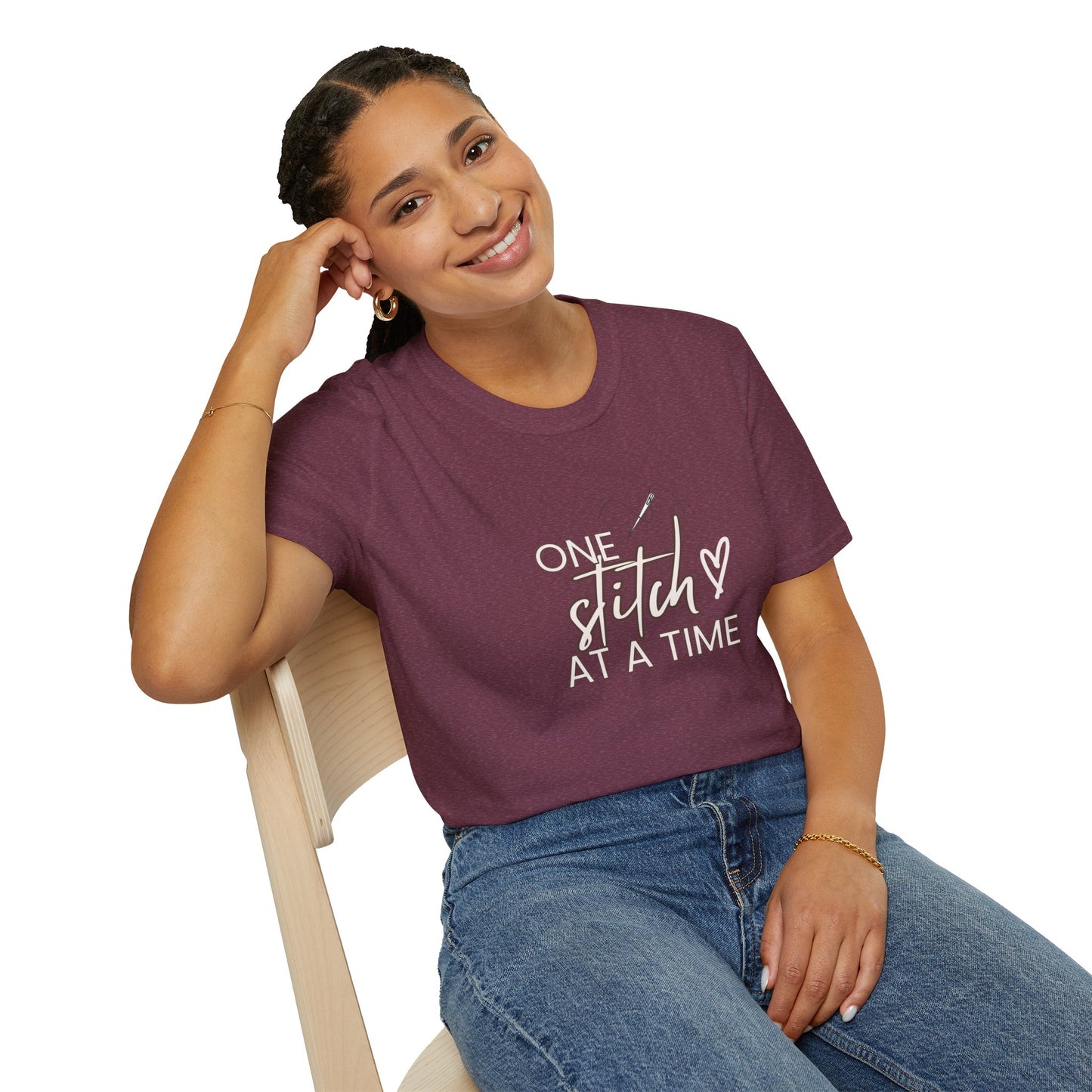 One Stitch at a Time Unisex Softstyle T-Shirt - Perfect for Crafters, Sewists, Quilters, Cross Stitch, Embroidery