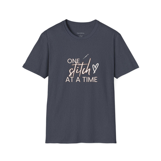 One Stitch at a Time Unisex Softstyle T-Shirt - Perfect for Crafters, Sewists, Quilters, Cross Stitch, Embroidery