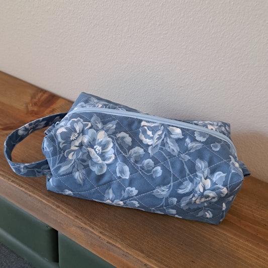 Blue & White Floral Cosmetic Bag - Large