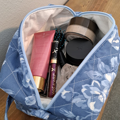 Blue & White Floral Cosmetic Bag - Large
