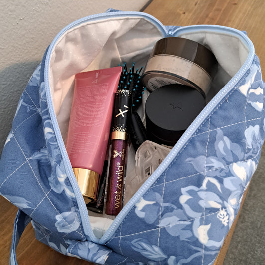 Blue & White Floral Cosmetic Bag - Large