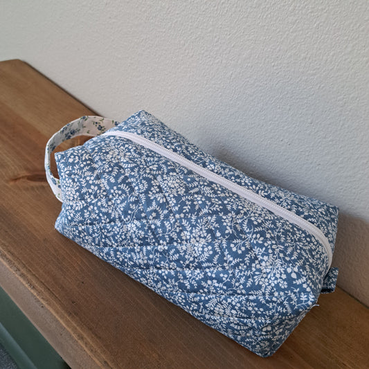 Dainty Blue & White Floral Cosmetic Bag - Large