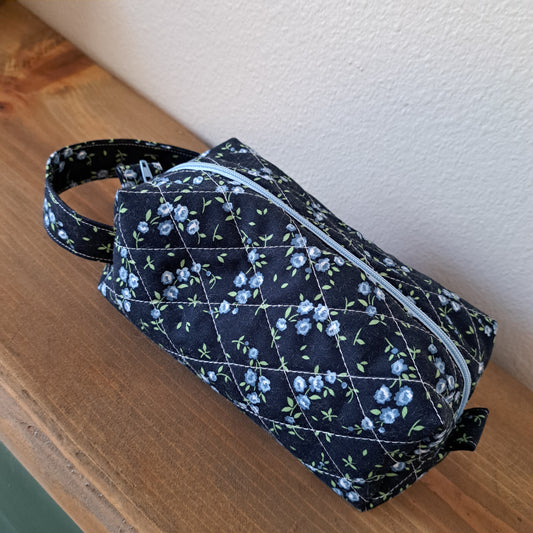 Blue & Navy Floral Cosmetic Bag - Medium