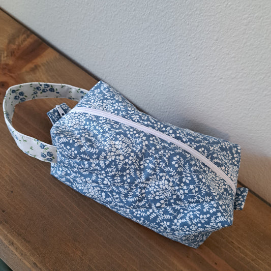 Dainty Blue & White Cosmetic Bag - Medium