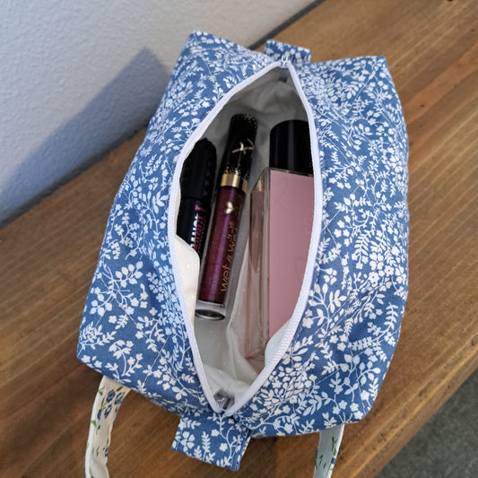 Dainty Blue & White Cosmetic Bag - Medium