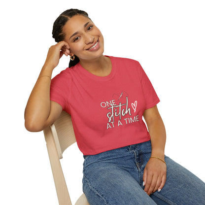 One Stitch at a Time Unisex Softstyle T-Shirt - Perfect for Crafters, Sewists, Quilters, Cross Stitch, Embroidery