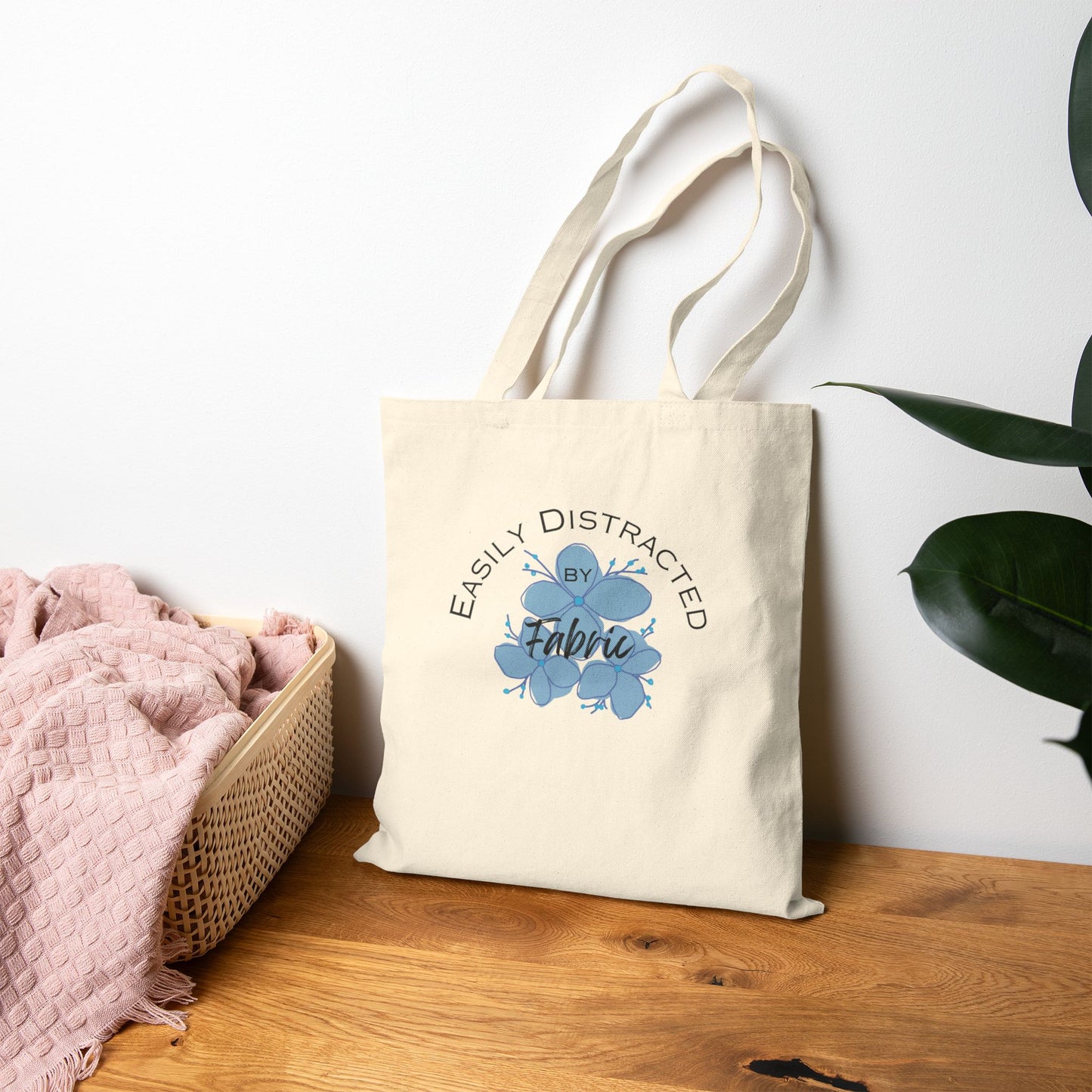 Easily Distracted by Fabric Tote Bag, Eco-Friendly Shopping Bag, Gift for Sewing, Quilting, Crafting Lovers, Unique Crafty Gift